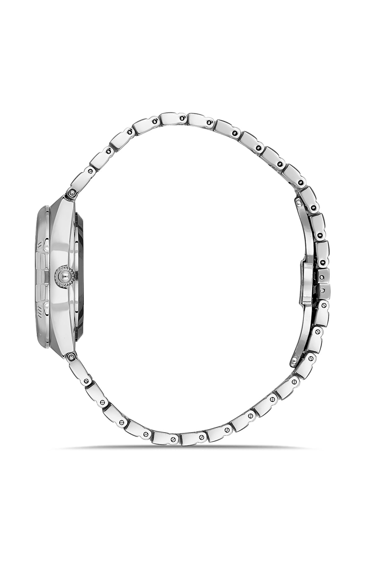 David Guner 8837LA-A2 women's watch with black dial, silver-tone case and stainless steel bracelet – side view