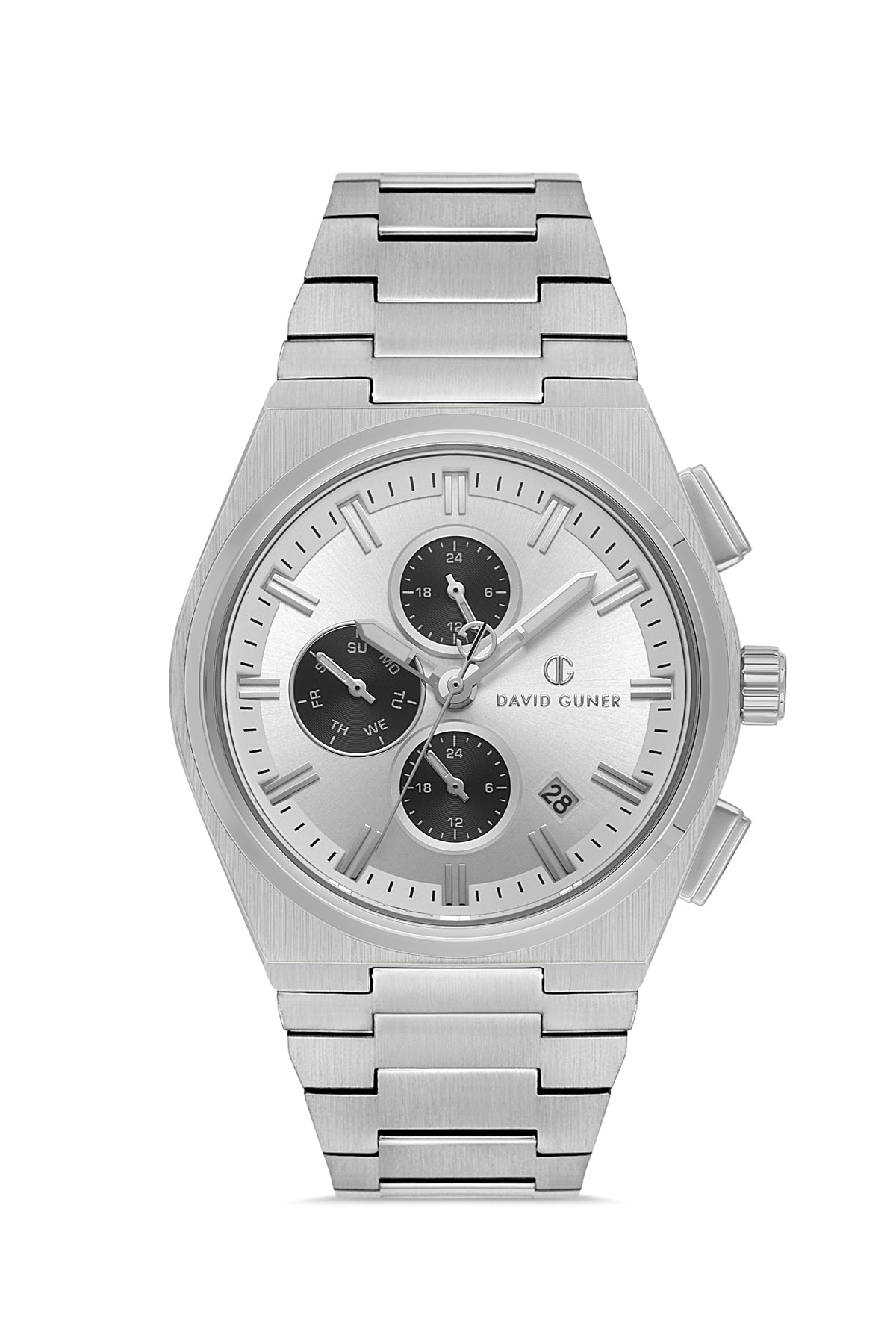 David Guner 8845GA-A1 men's watch with silver dial, silver-tone case and stainless steel bracelet – front view