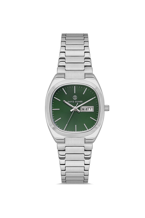 David Guner 8856LA-A10 women's watch with green dial, silver-tone case and stainless steel bracelet – front view