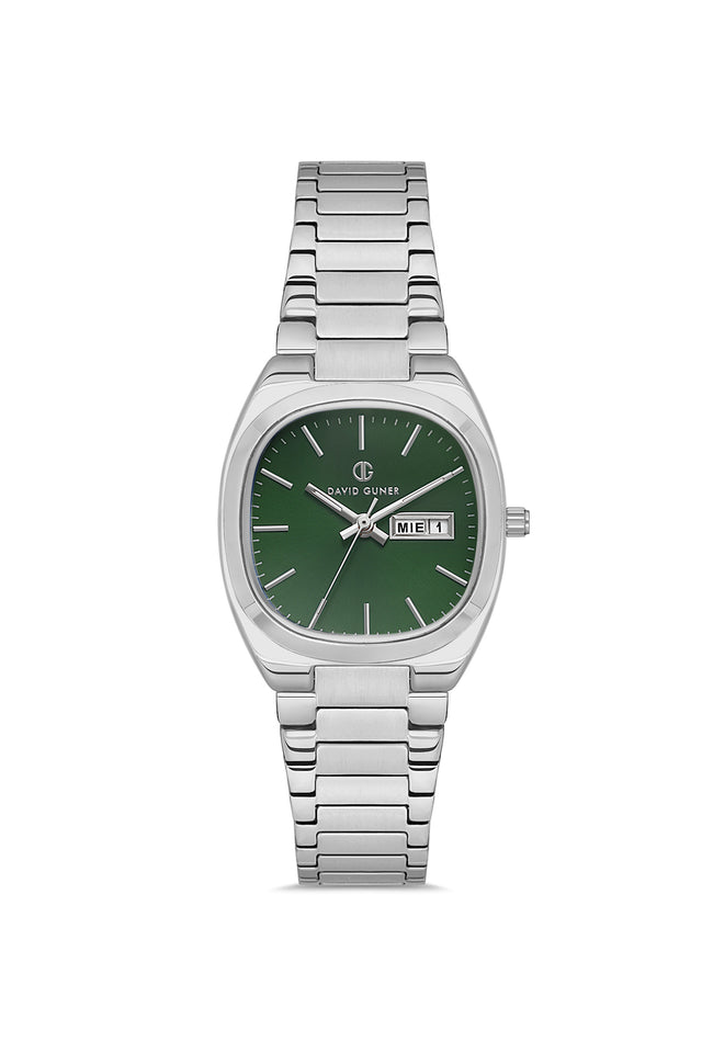 David Guner 8856LA-A10 women's watch with green dial, silver-tone case and stainless steel bracelet – front view