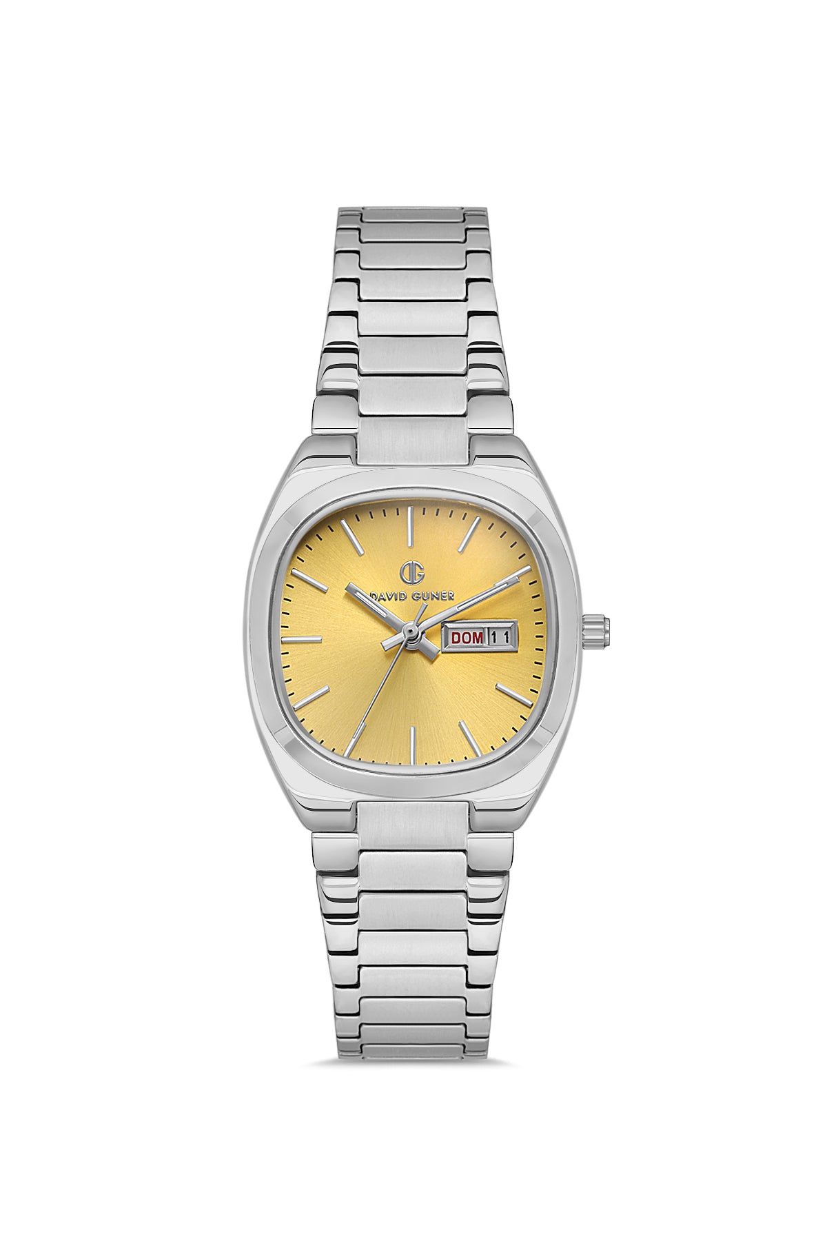 David Guner 8856LA-A12 women's watch with gold dial, silver-tone case and stainless steel bracelet – front view