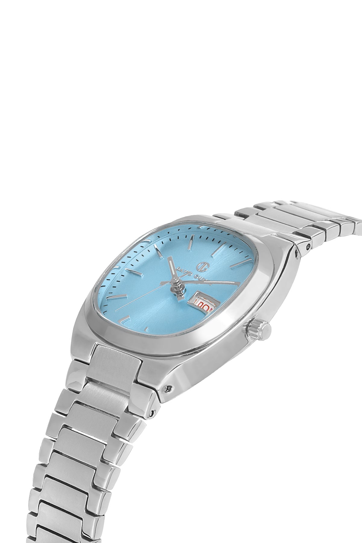 David Guner 8856LA-A15 women's watch with light blue dial, silver-tone case and stainless steel bracelet – angled view