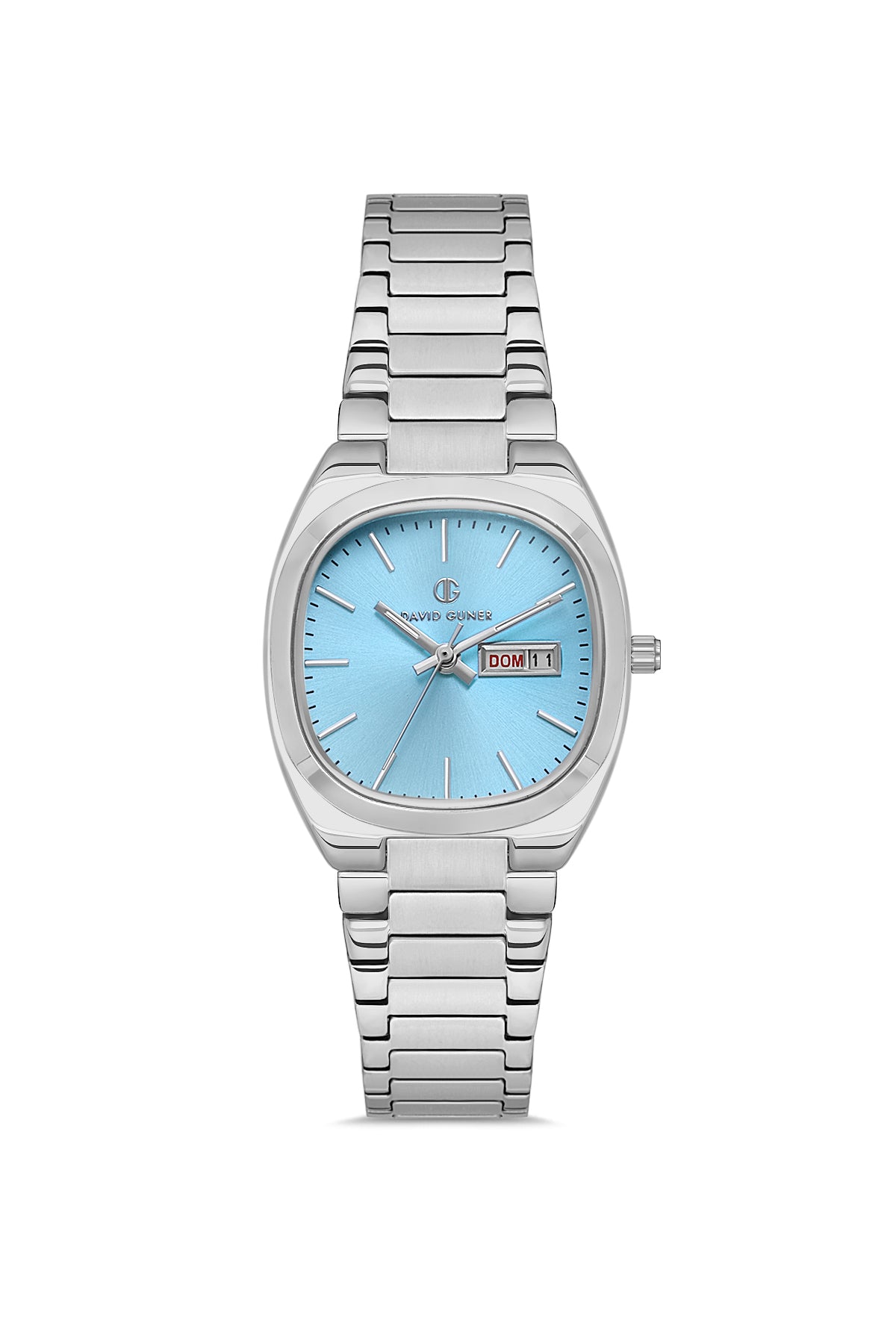 David Guner 8856LA-A15 women's watch with light blue dial, silver-tone case and stainless steel bracelet – front view