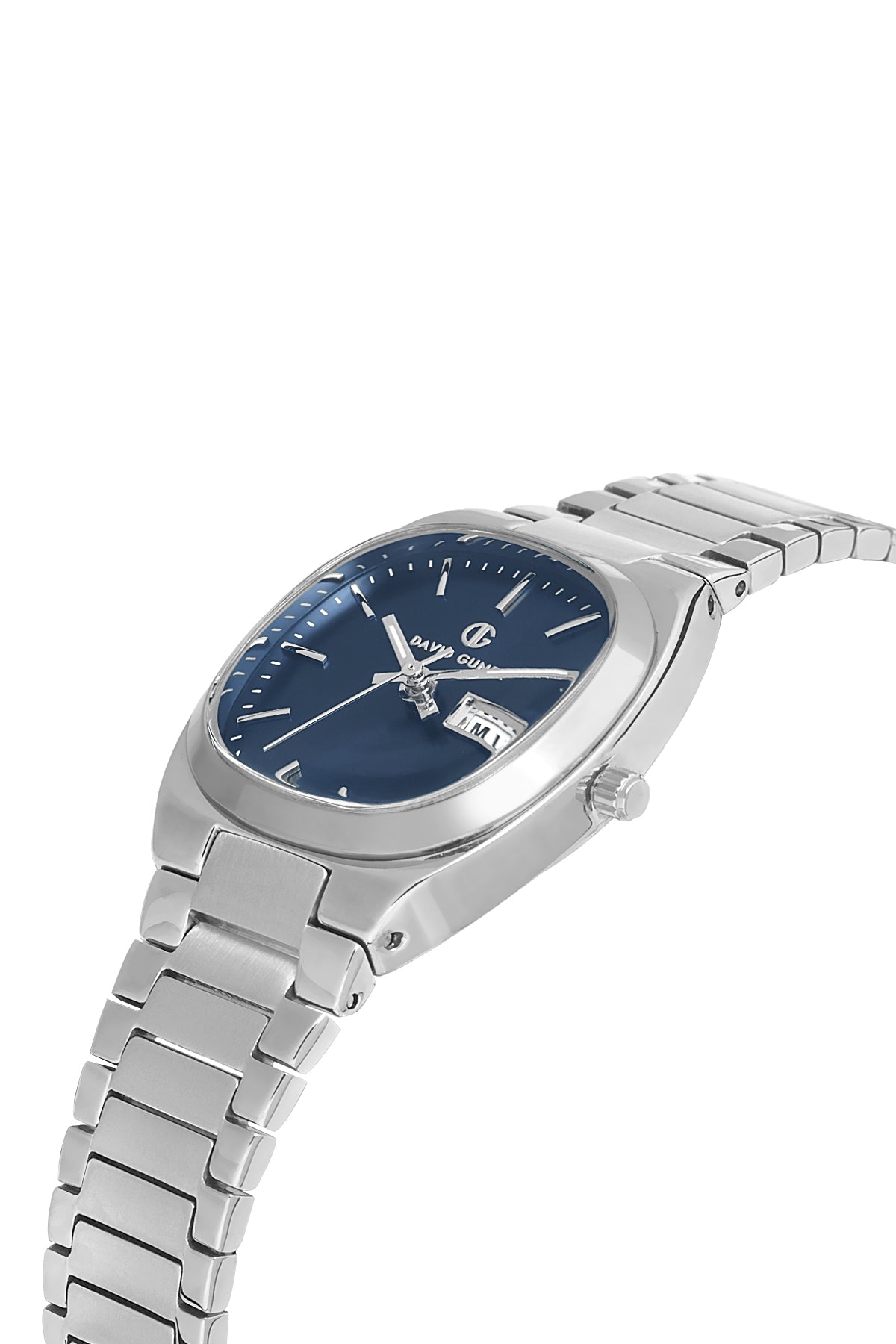 David Guner 8856LA-A3 women's watch with blue dial, silver-tone case and stainless steel bracelet – angled view