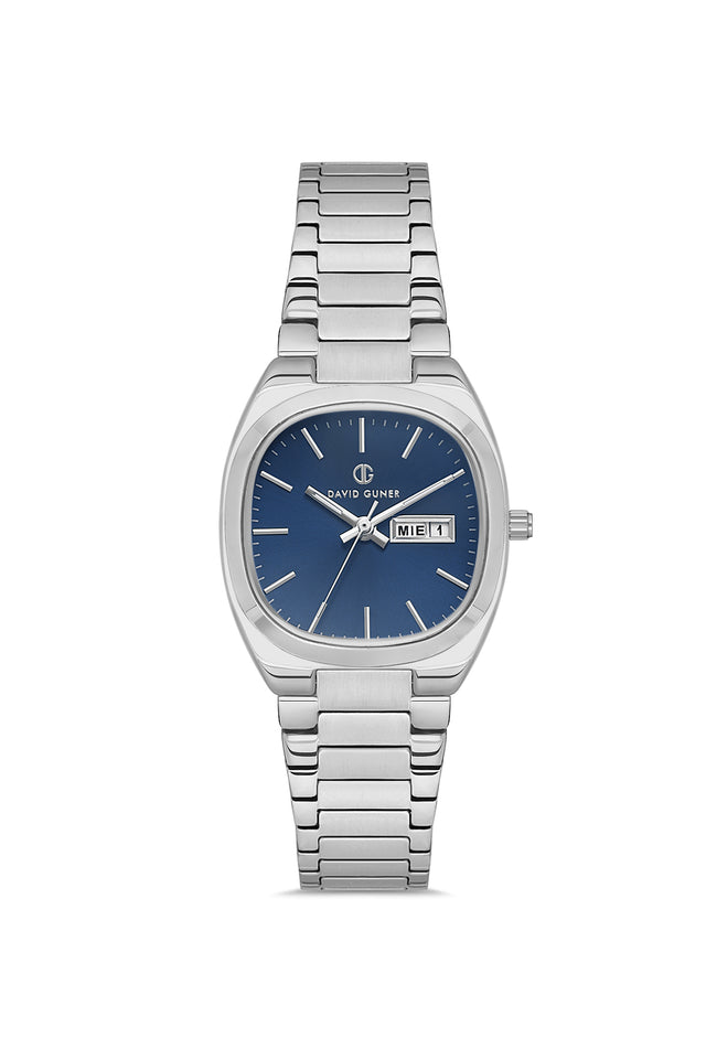 David Guner 8856LA-A3 women's watch with blue dial, silver-tone case and stainless steel bracelet – front view