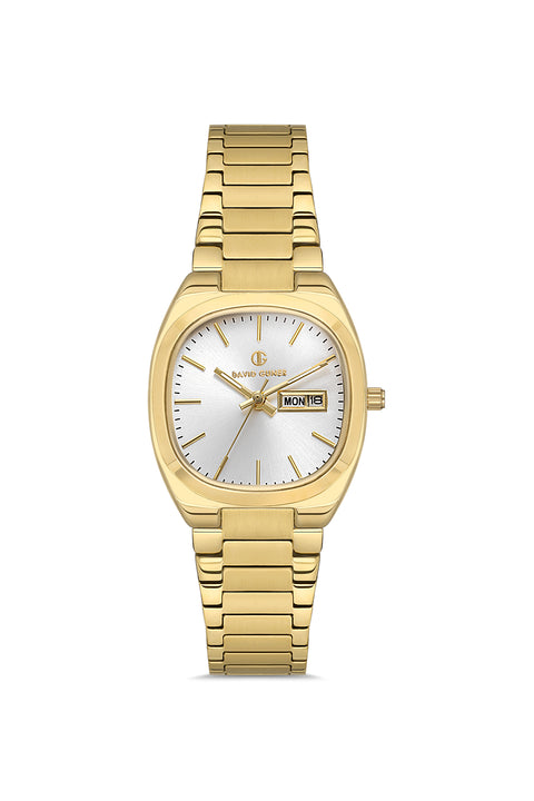 David Guner 8856LA-B1 women's watch with silver dial, gold-tone case and stainless steel bracelet – front view
