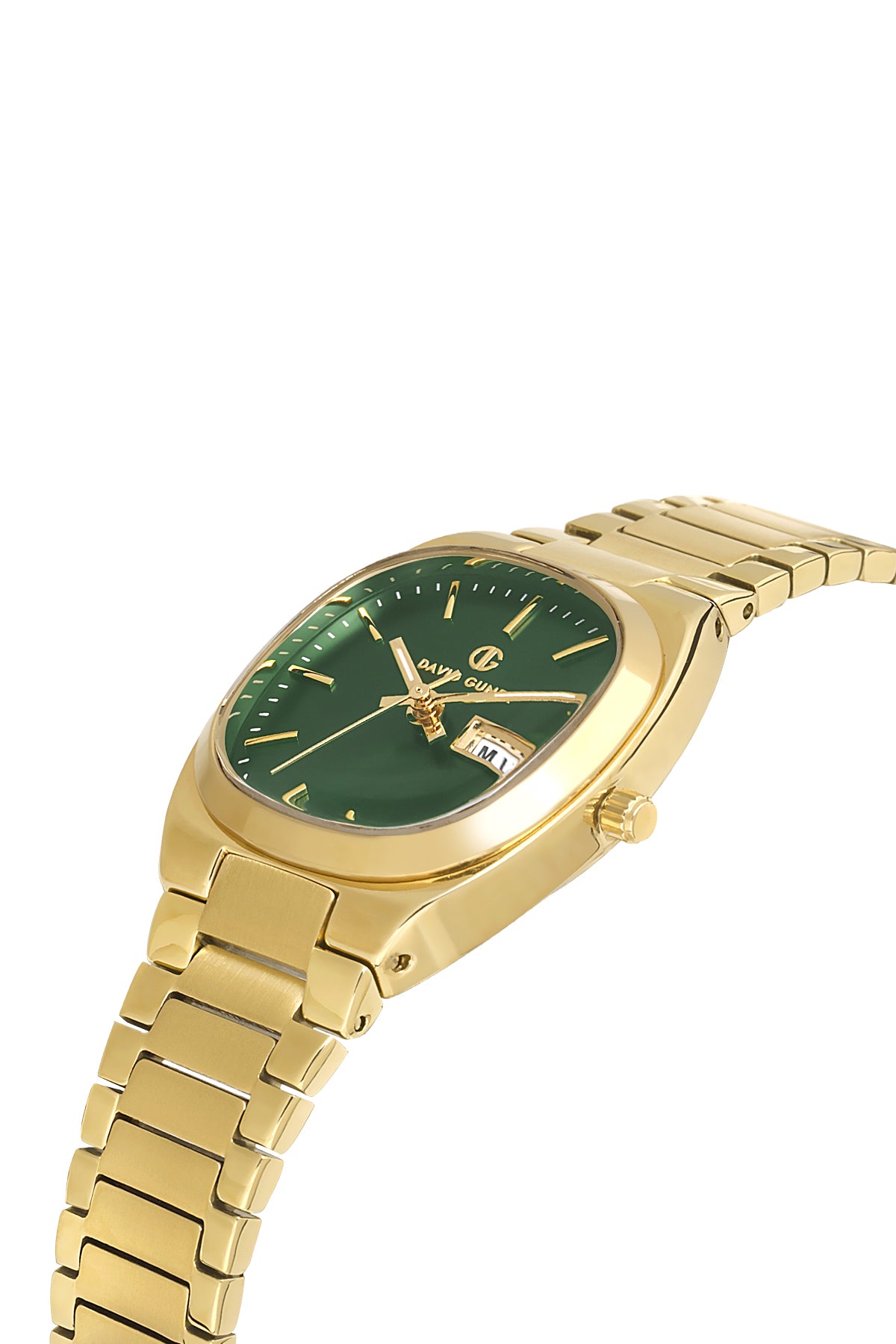David Guner 8856LA-B10 women's watch with green dial, gold-tone case and stainless steel bracelet – angled view