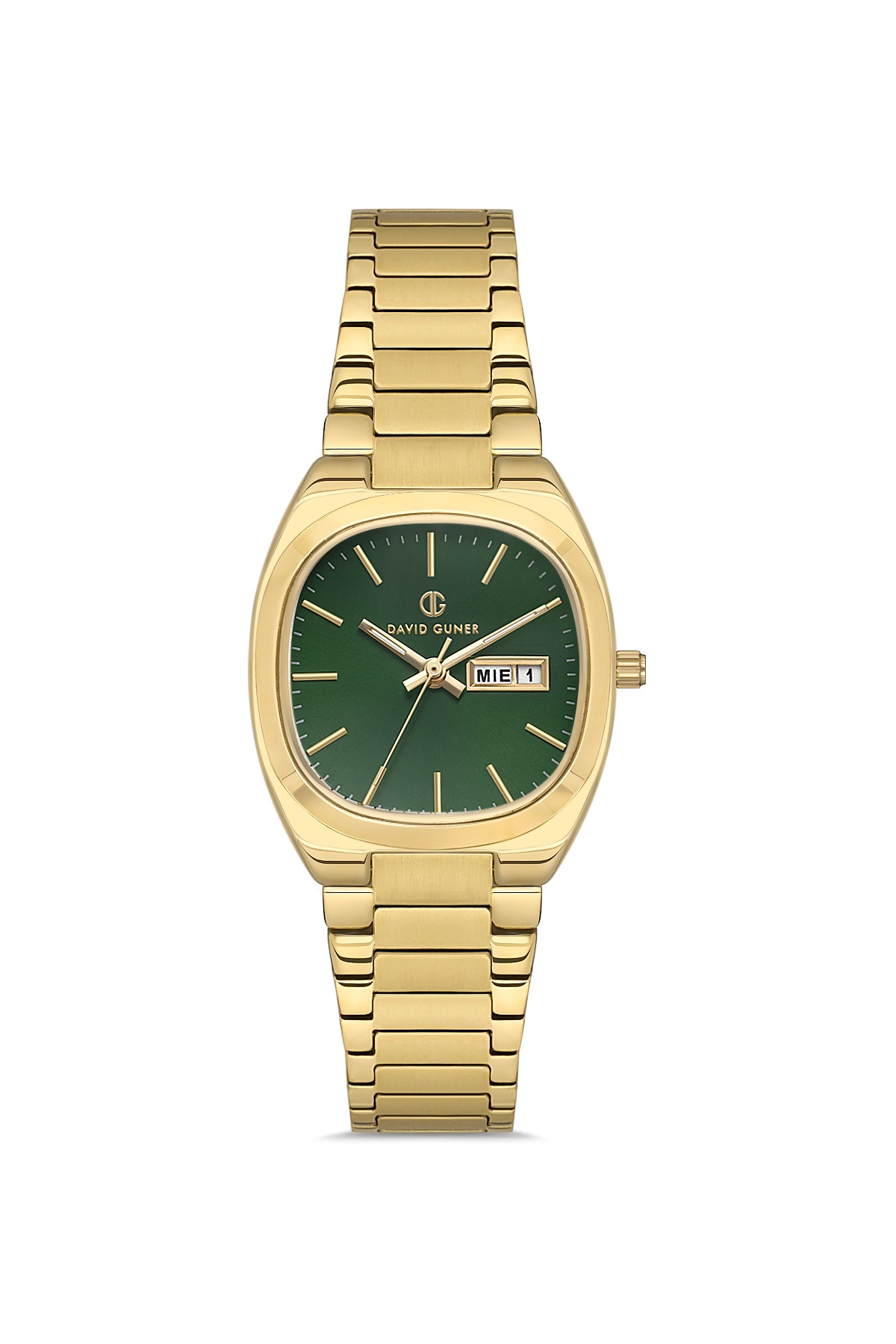 David Guner 8856LA-B10 women's watch with green dial, gold-tone case and stainless steel bracelet – front view