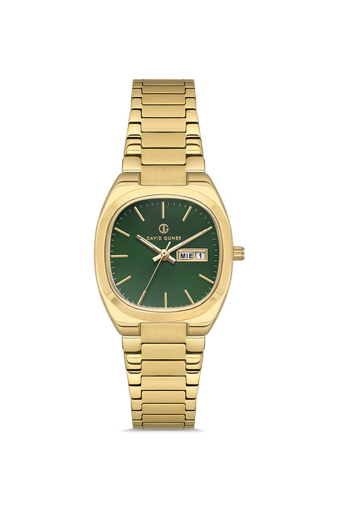 David Guner 8856LA-B10 women's watch with green dial, gold-tone case and stainless steel bracelet – front view