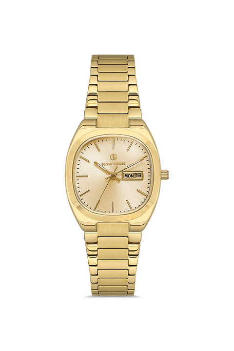 David Guner 8856LA-B4 women's watch with gold dial, gold-tone case and stainless steel bracelet – front view