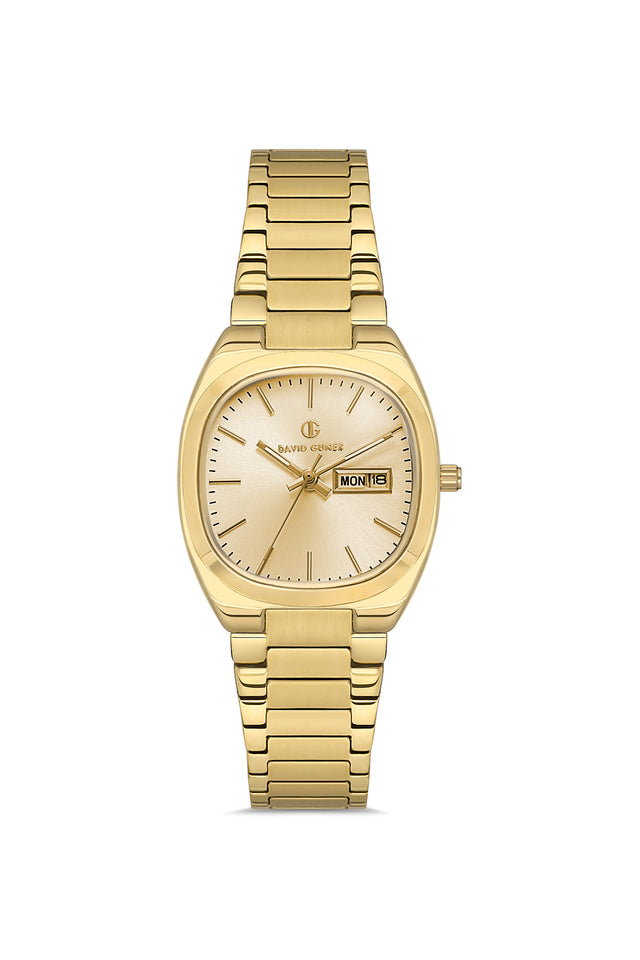 David Guner 8856LA-B4 women's watch with gold dial, gold-tone case and stainless steel bracelet – front view