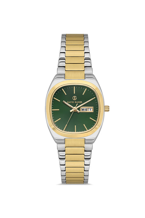 David Guner 8856LA-D10 women's watch with green dial, two-tone case and stainless steel bracelet – front view