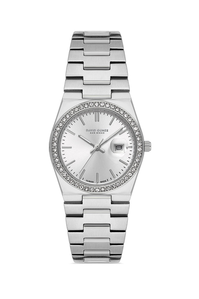 David Guner 8891LA-A1 women's watch with silver dial, silver-tone case and stainless steel bracelet – front view