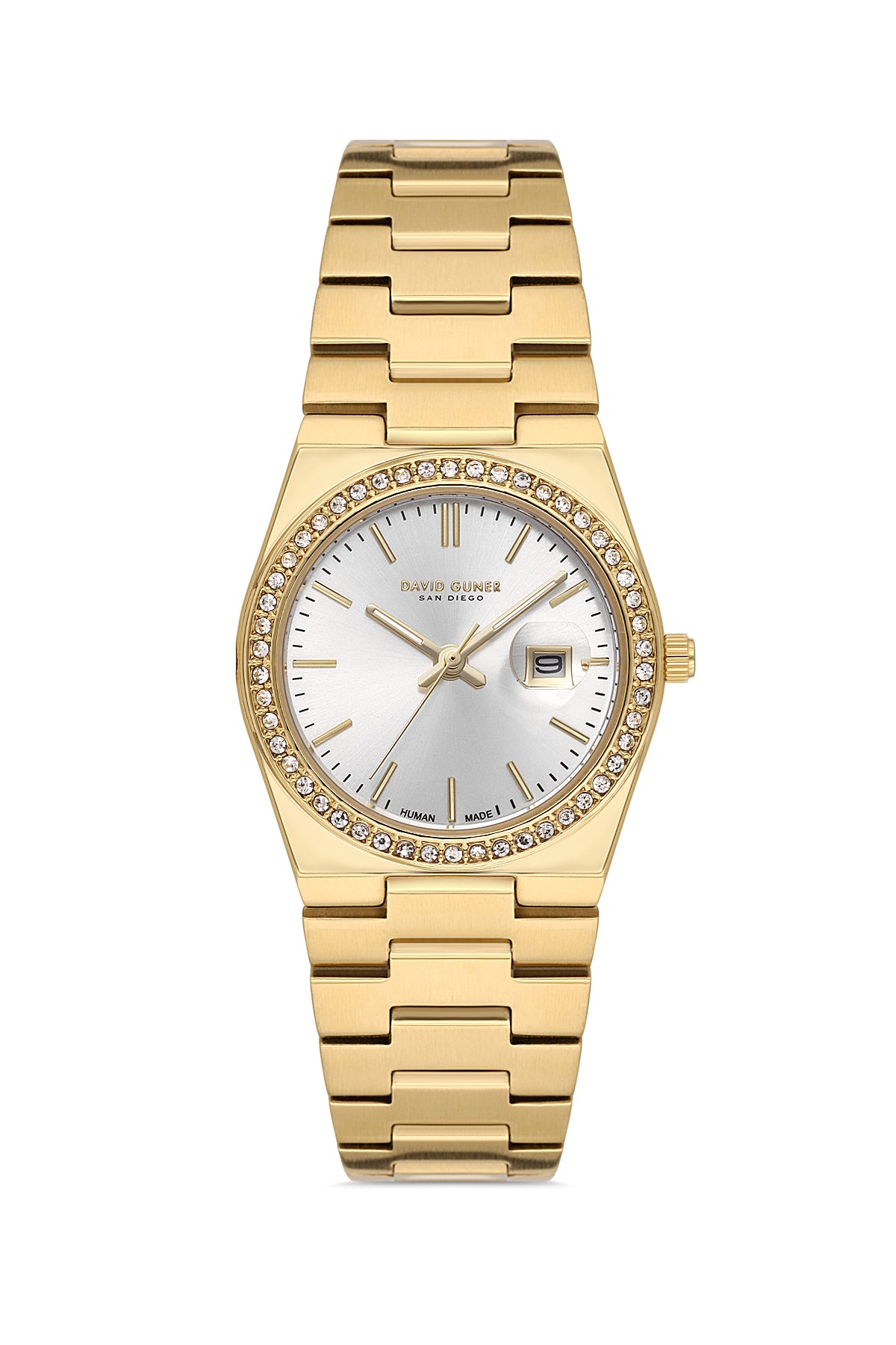 David Guner 8891LA-B1 women's watch with silver dial, gold-tone case and stainless steel bracelet – front view