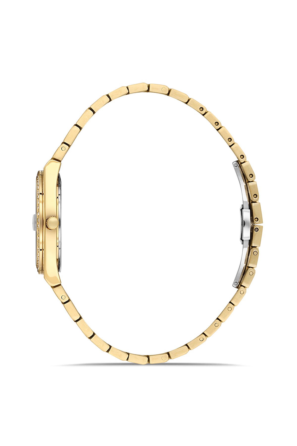 David Guner 8891LA-B1 women's watch with silver dial, gold-tone case and stainless steel bracelet – side view