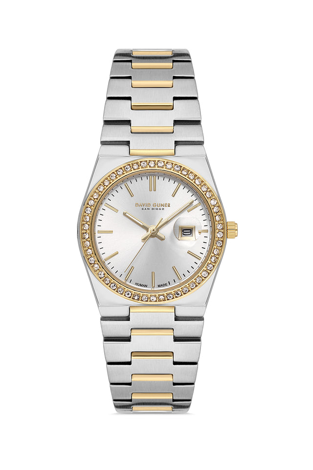 David Guner 8891LA-D1 women's watch with silver dial, two-tone case and stainless steel bracelet – front view