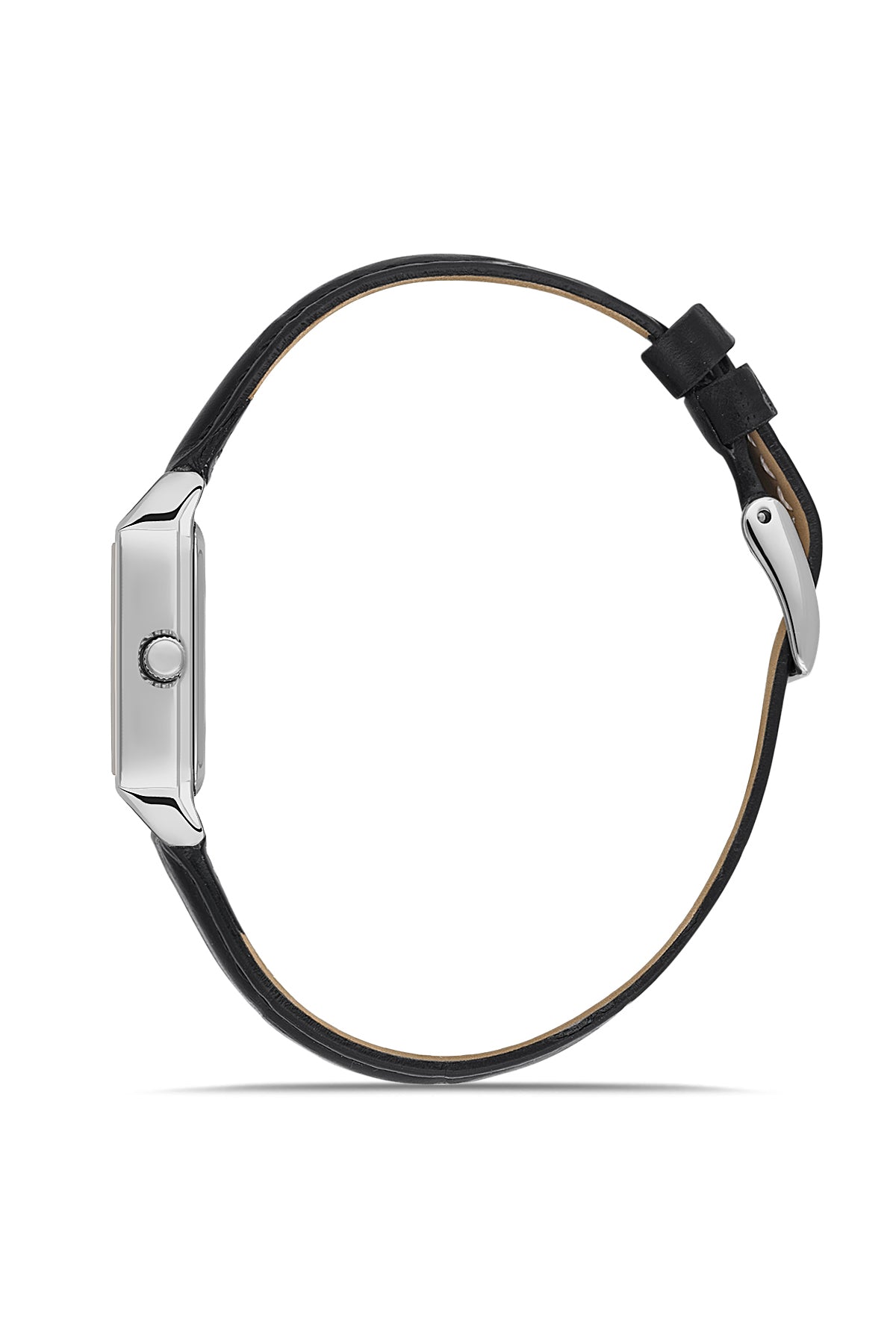 David Guner 8990LB-J2 women's watch with gray dial, silver-tone case and black genuine leather strap – side view