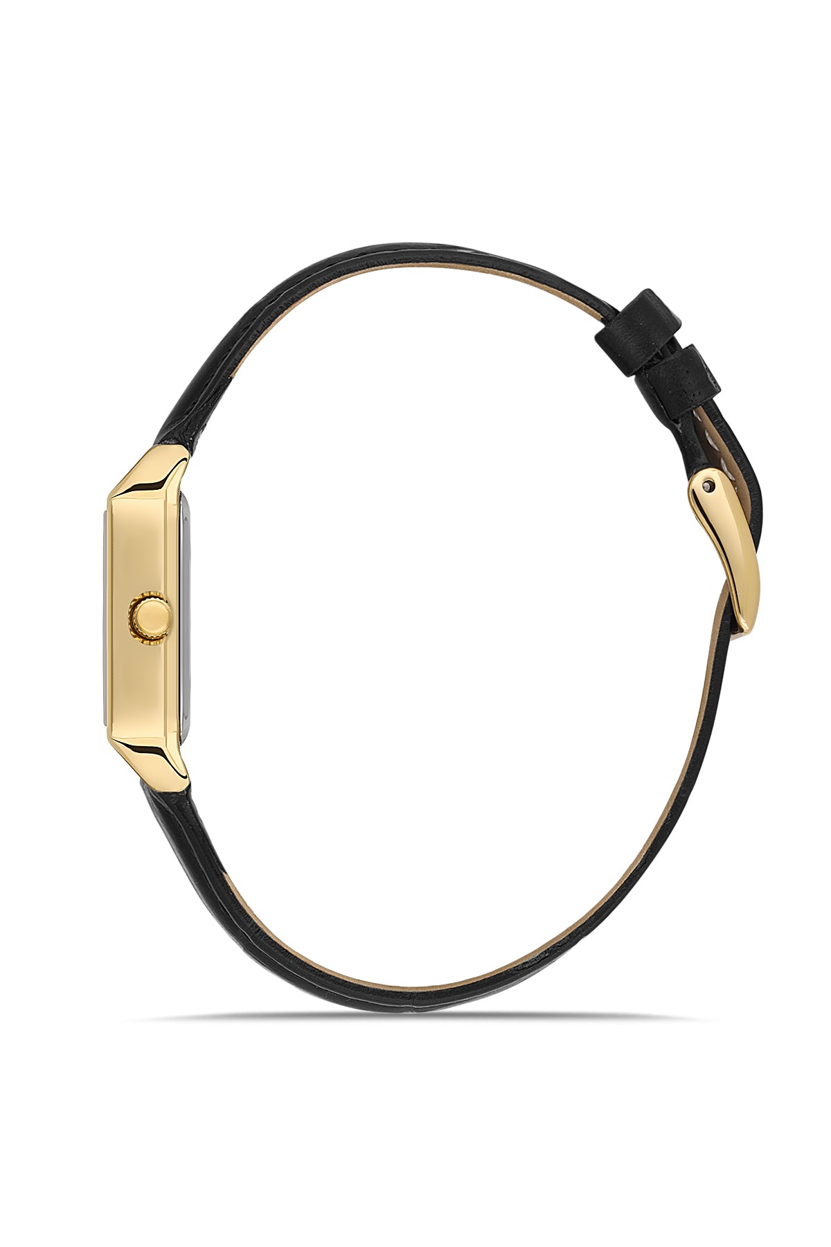 David Guner 8990LB-N1 women's watch with silver dial, gold-tone case and black genuine leather strap – side view