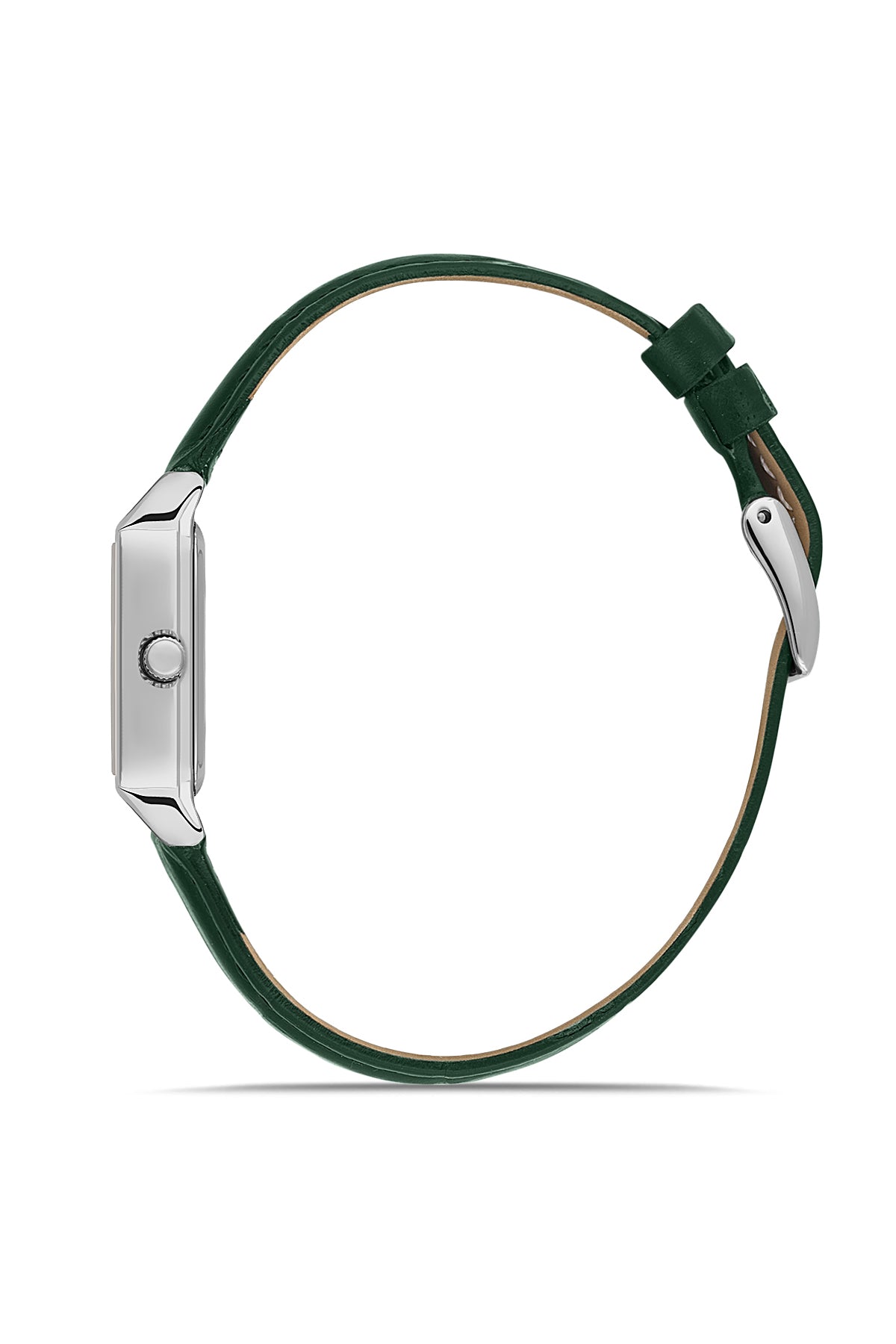 David Guner 8990LB-ZM10 women's watch with green dial, silver-tone case and green genuine leather strap – side view