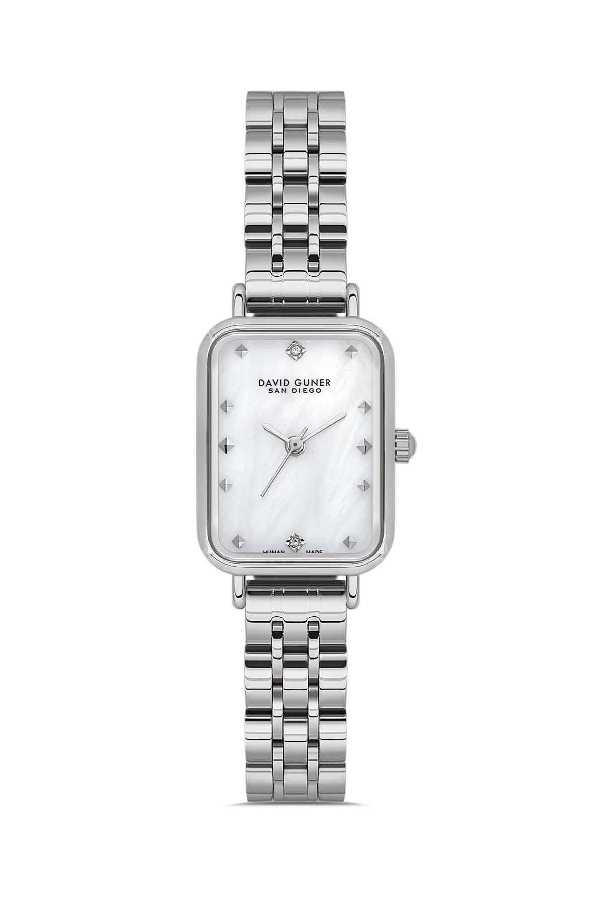 David Guner 9004LA-A1 women's watch with white mother-of-pearl dial, silver-tone case and stainless steel bracelet – front view