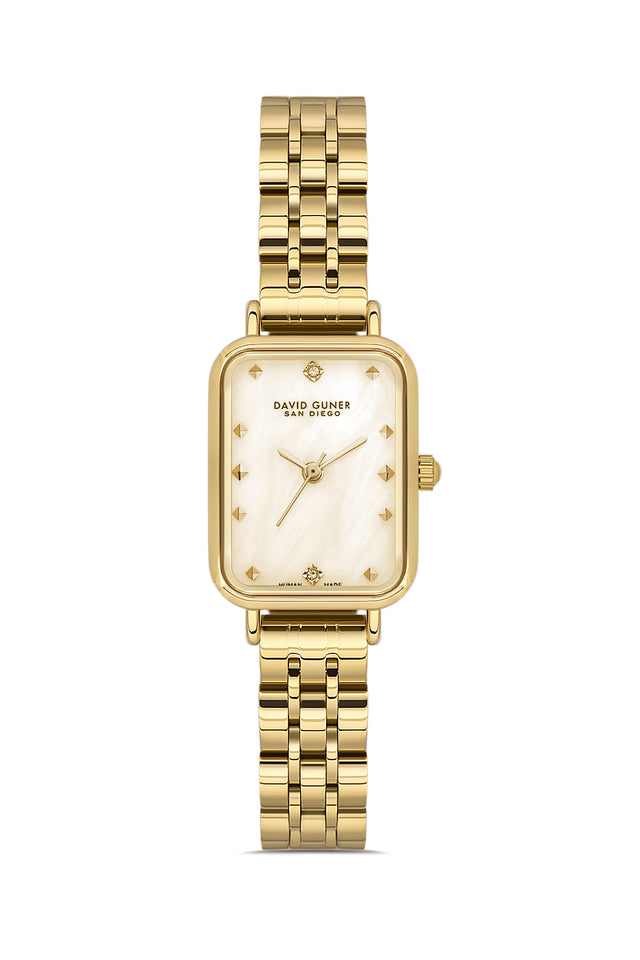 David Guner 9004LA-B4 women's watch with gold mother-of-pearl dial, gold-tone case and stainless steel bracelet – front view