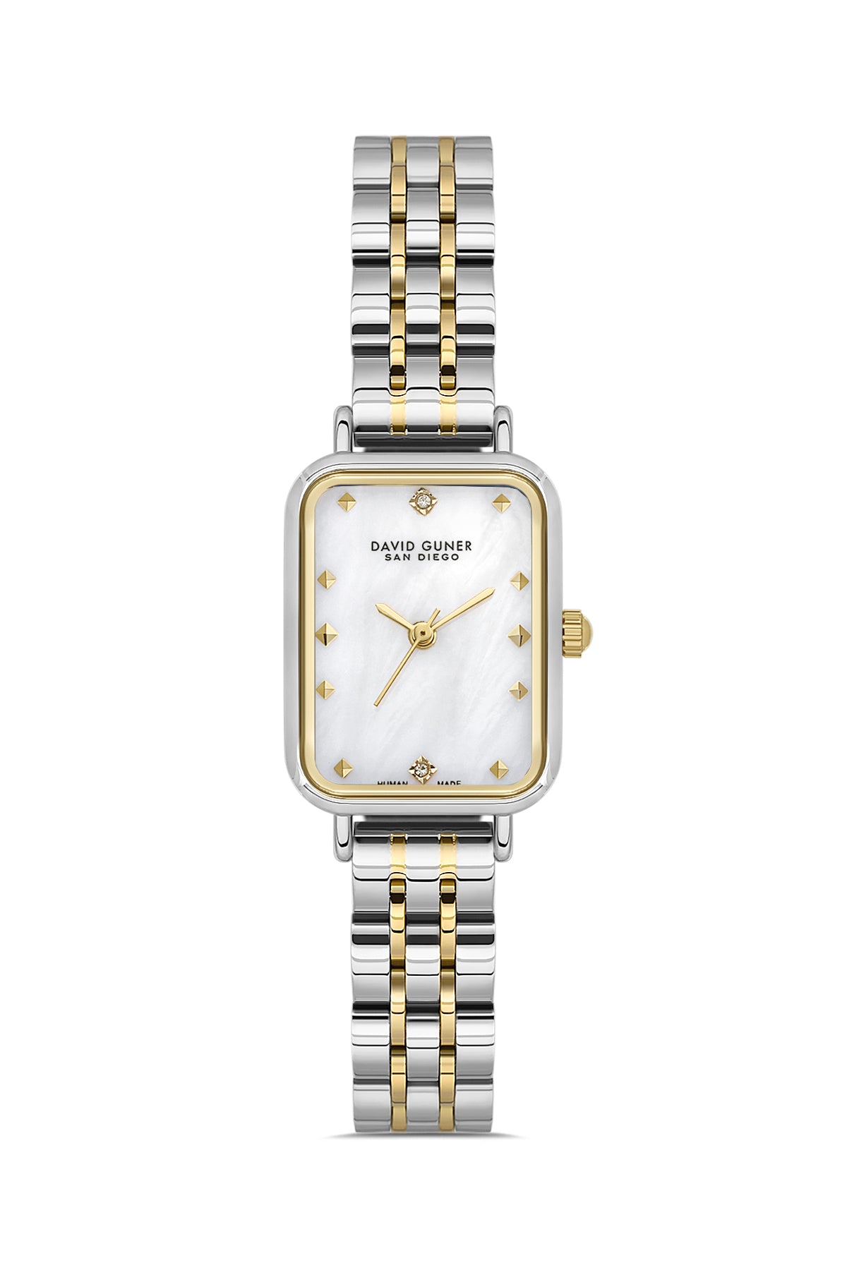 David Guner 9004LA-D1 women's watch with white mother-of-pearl dial, two-tone case and stainless steel bracelet – front view