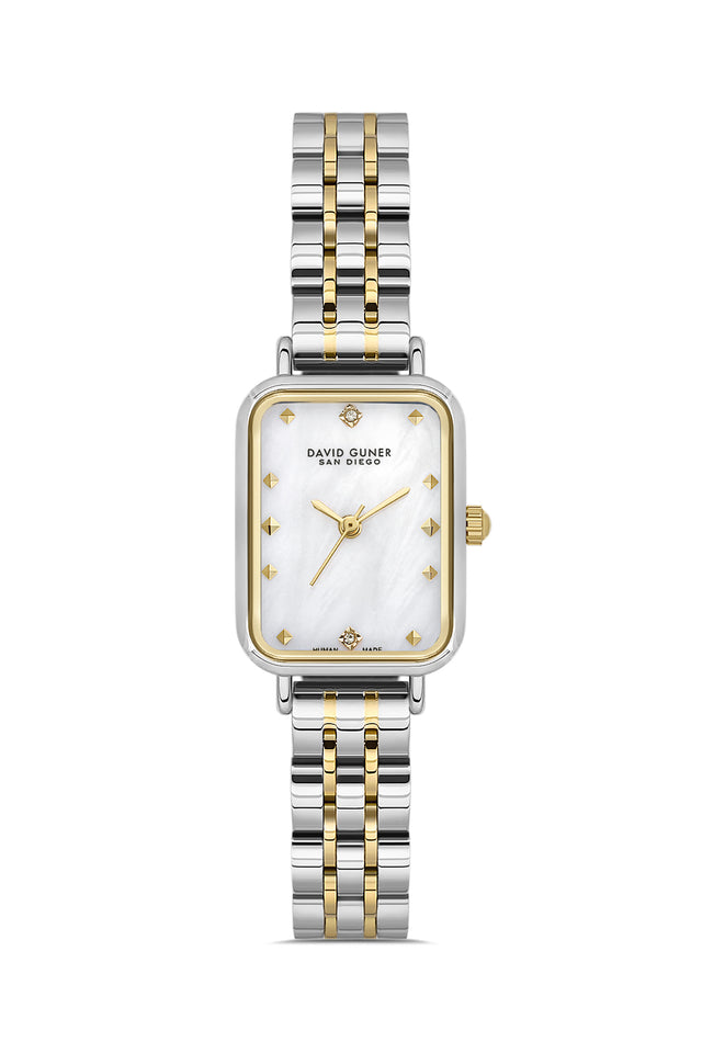 David Guner 9004LA-D1 women's watch with white mother-of-pearl dial, two-tone case and stainless steel bracelet – front view