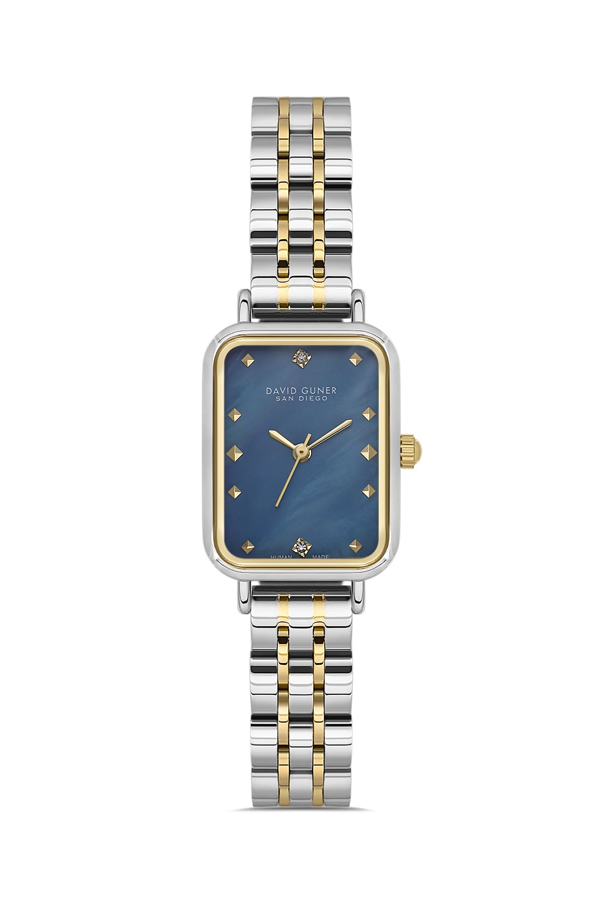 David Guner 9004LA-D3 women's watch with blue mother-of-pearl dial, two-tone case and stainless steel bracelet – front view
