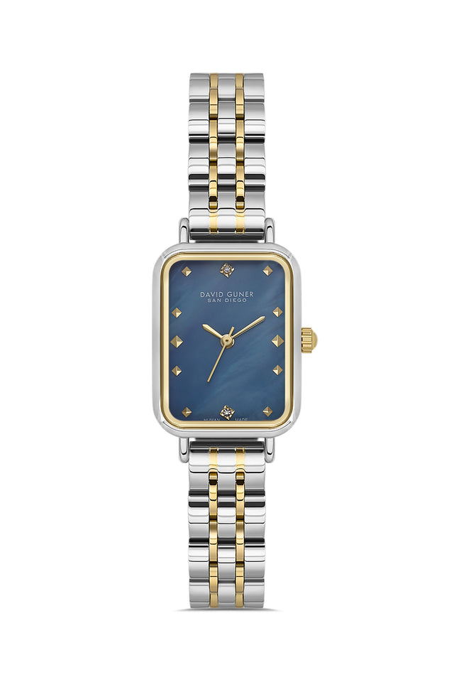 David Guner 9004LA-D3 women's watch with blue mother-of-pearl dial, two-tone case and stainless steel bracelet – front view