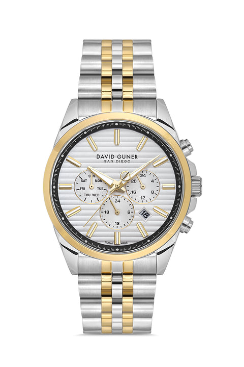 David Guner 9026GA-D1 men's watch with silver dial, two-tone case and stainless steel bracelet – front view