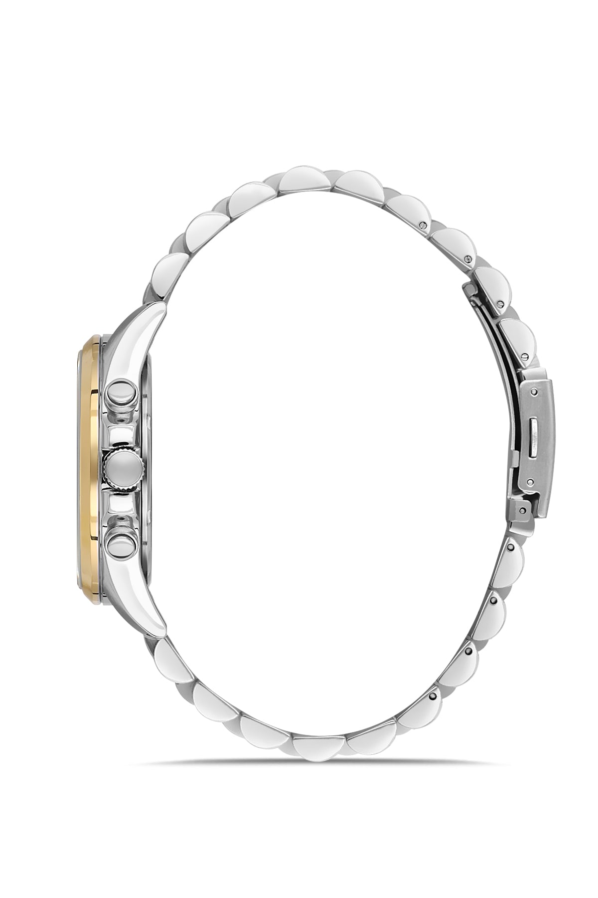 David Guner 9026GA-D1 men's watch with silver dial, two-tone case and stainless steel bracelet – side view