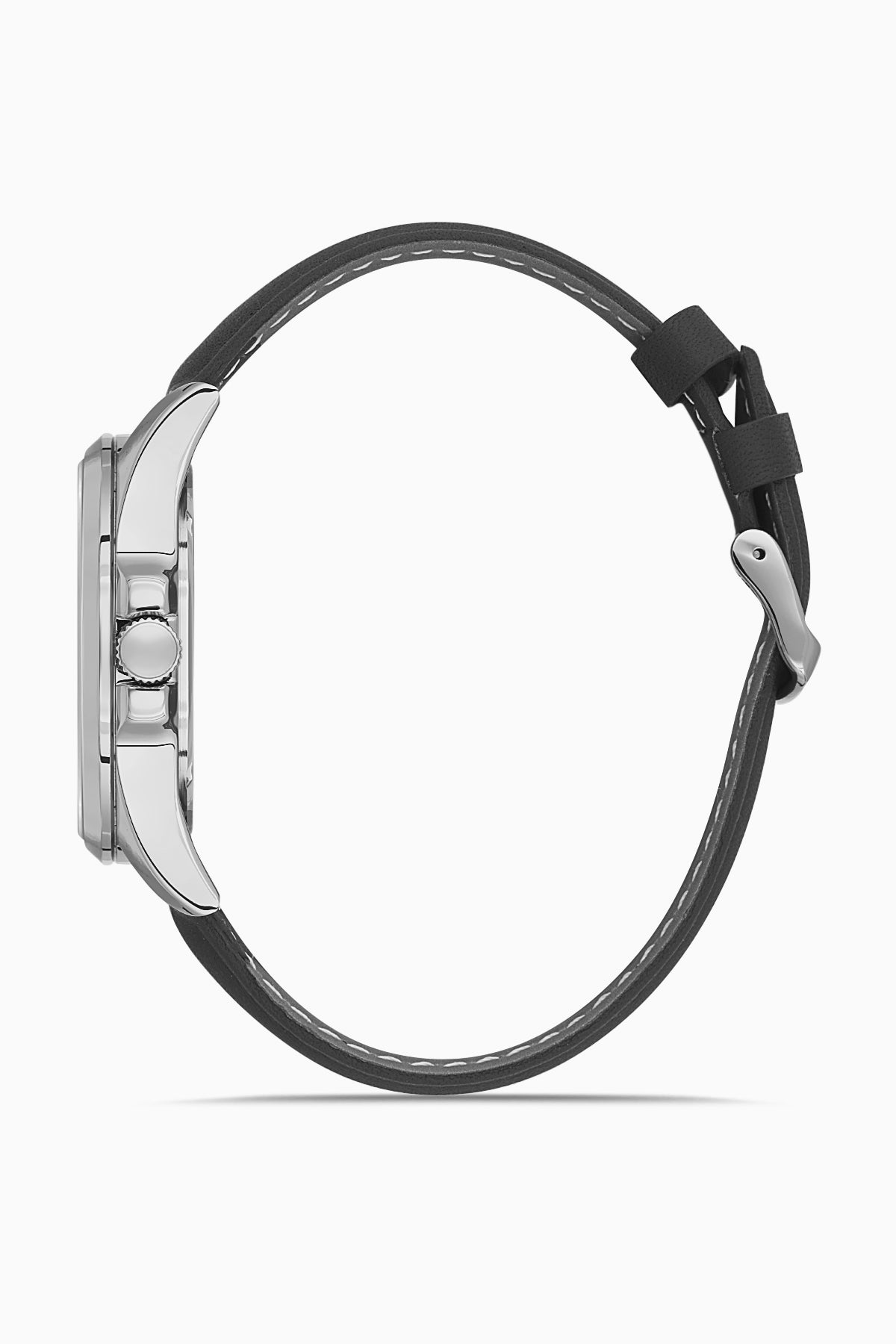 David Guner 9053GB-J1 men's watch with silver dial, silver-tone case and black genuine leather strap – side view