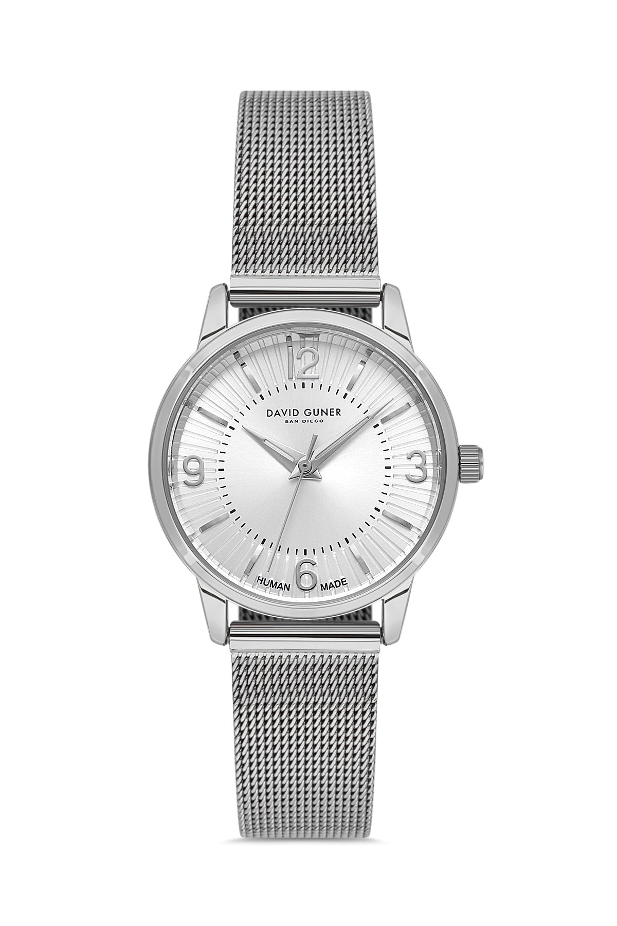 David Guner 9059LC-A1 women's watch with silver dial, silver-tone case and stainless steel mesh bracelet – front view
