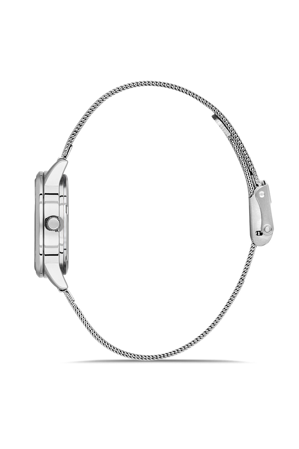 David Guner 9059LC-A15 women's watch with light blue dial, silver-tone case and stainless steel mesh bracelet – side view