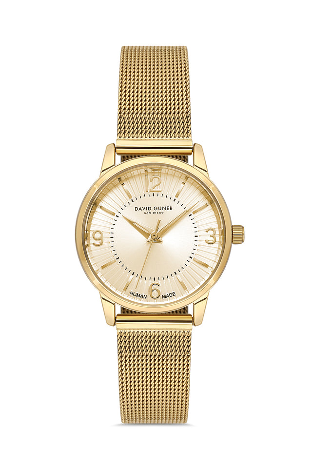 David Guner 9059LC-B4 women's watch with gold dial, gold-tone case and stainless steel mesh bracelet – front view
