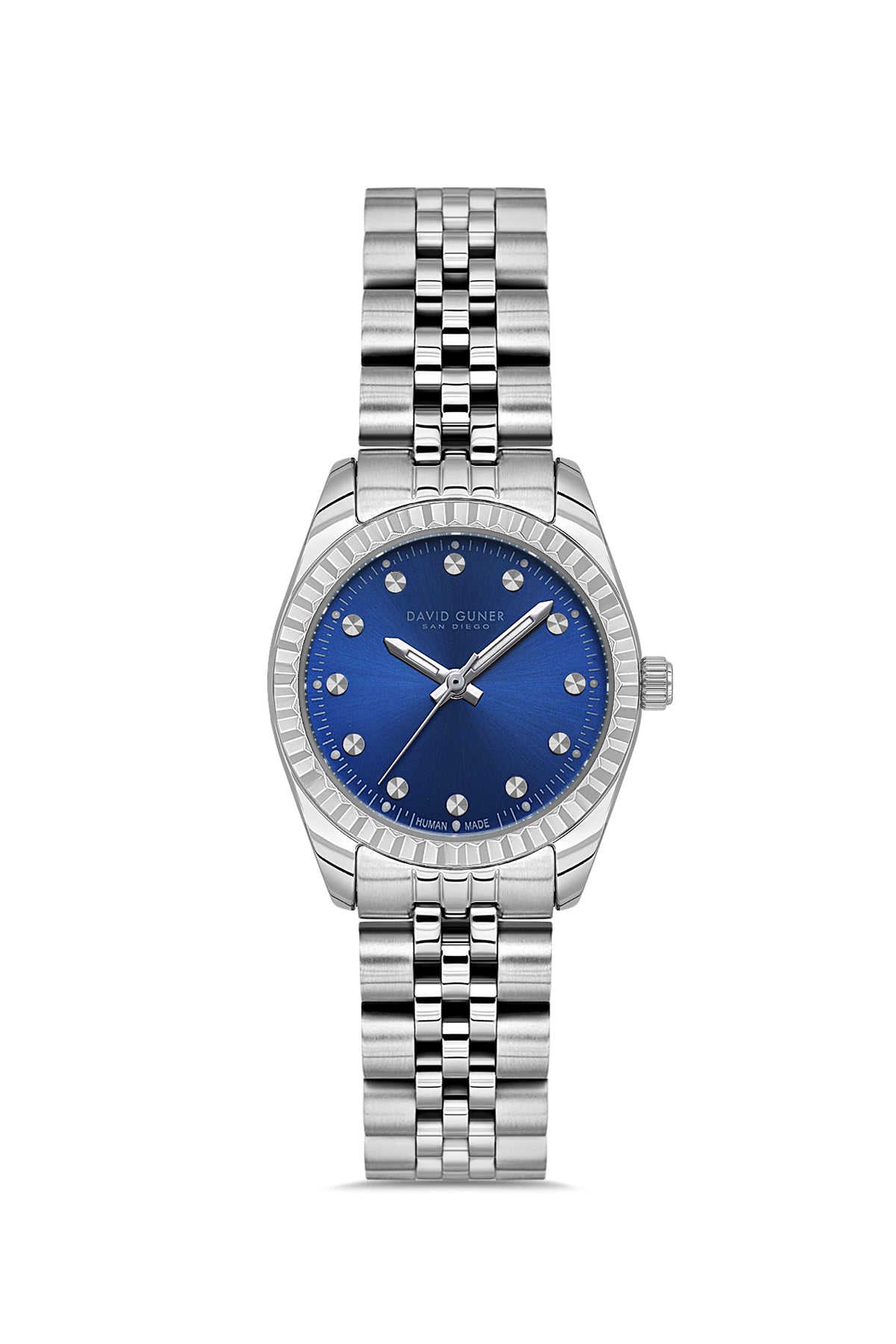 David Guner 9061LA-A3 women's watch with blue dial, silver-tone case and stainless steel bracelet – front view