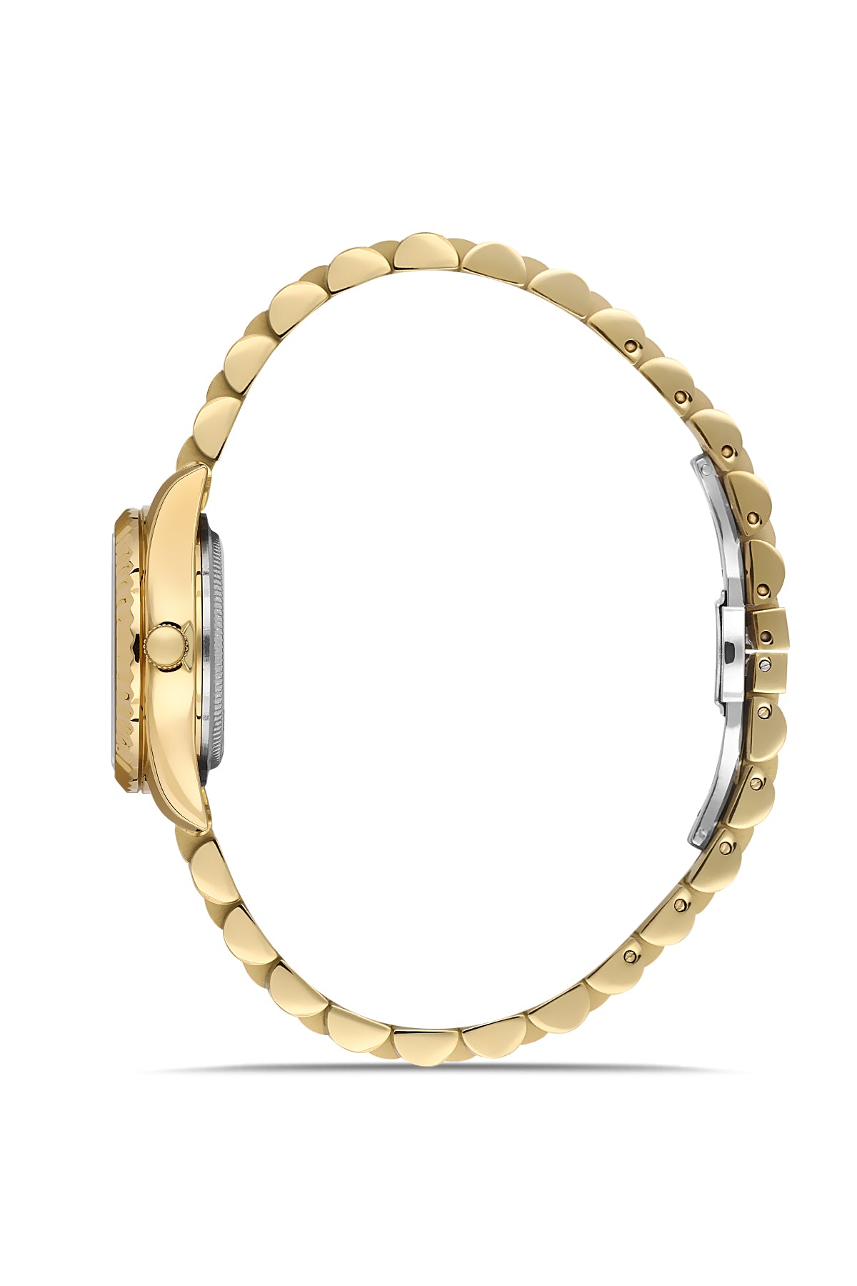 David Guner 9061LA-B1 women's watch with silver dial, gold-tone case and stainless steel bracelet – side view
