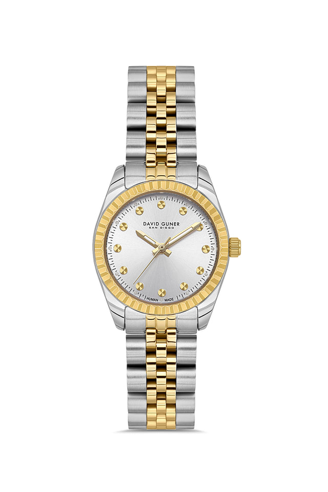 David Guner 9061LA-D1 women's watch with silver dial, two-tone case and stainless steel bracelet – front view