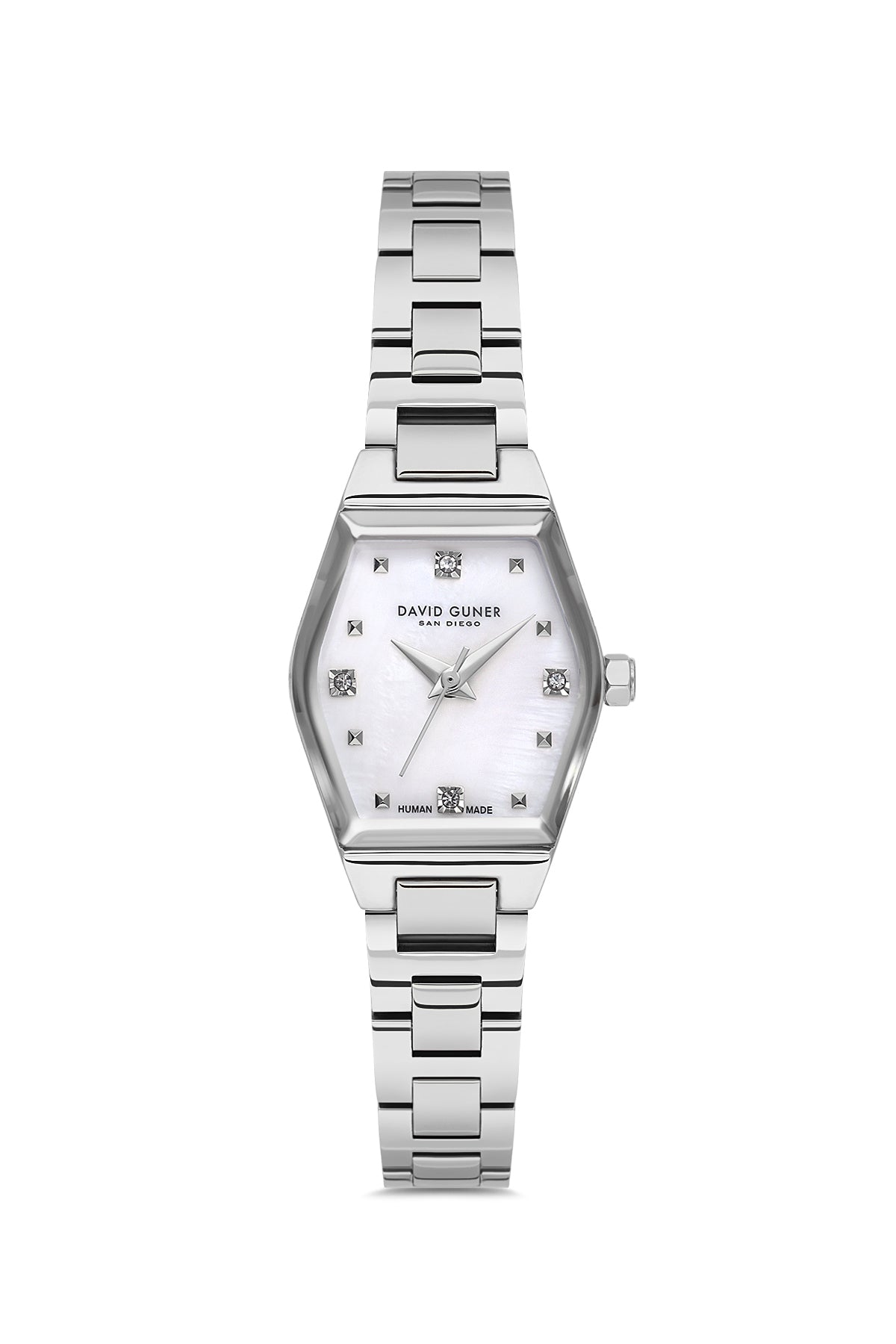 David Guner 9065LA-A1 women's watch with white mother-of-pearl dial, silver-tone case and stainless steel bracelet – front view