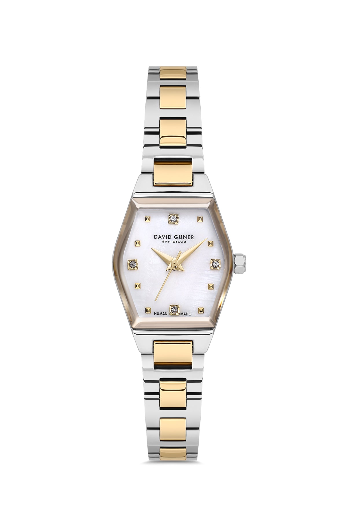 David Guner 9065LA-D1 women's watch with white mother-of-pearl dial, two-tone case and stainless steel bracelet – front view