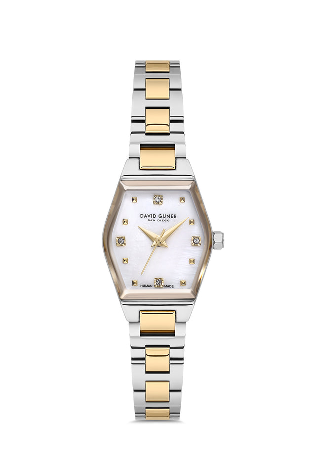 David Guner 9065LA-D1 women's watch with white mother-of-pearl dial, two-tone case and stainless steel bracelet – front view