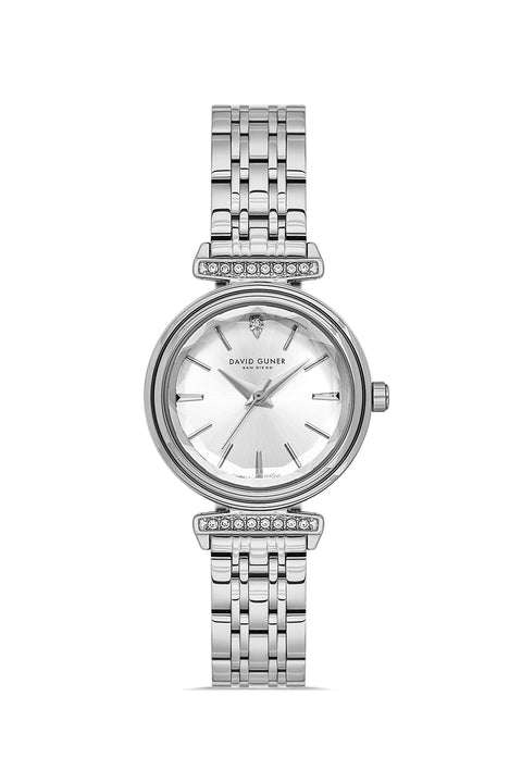 David Guner 9066LA-A1 women's watch with silver dial, silver-tone case and stainless steel bracelet – front view