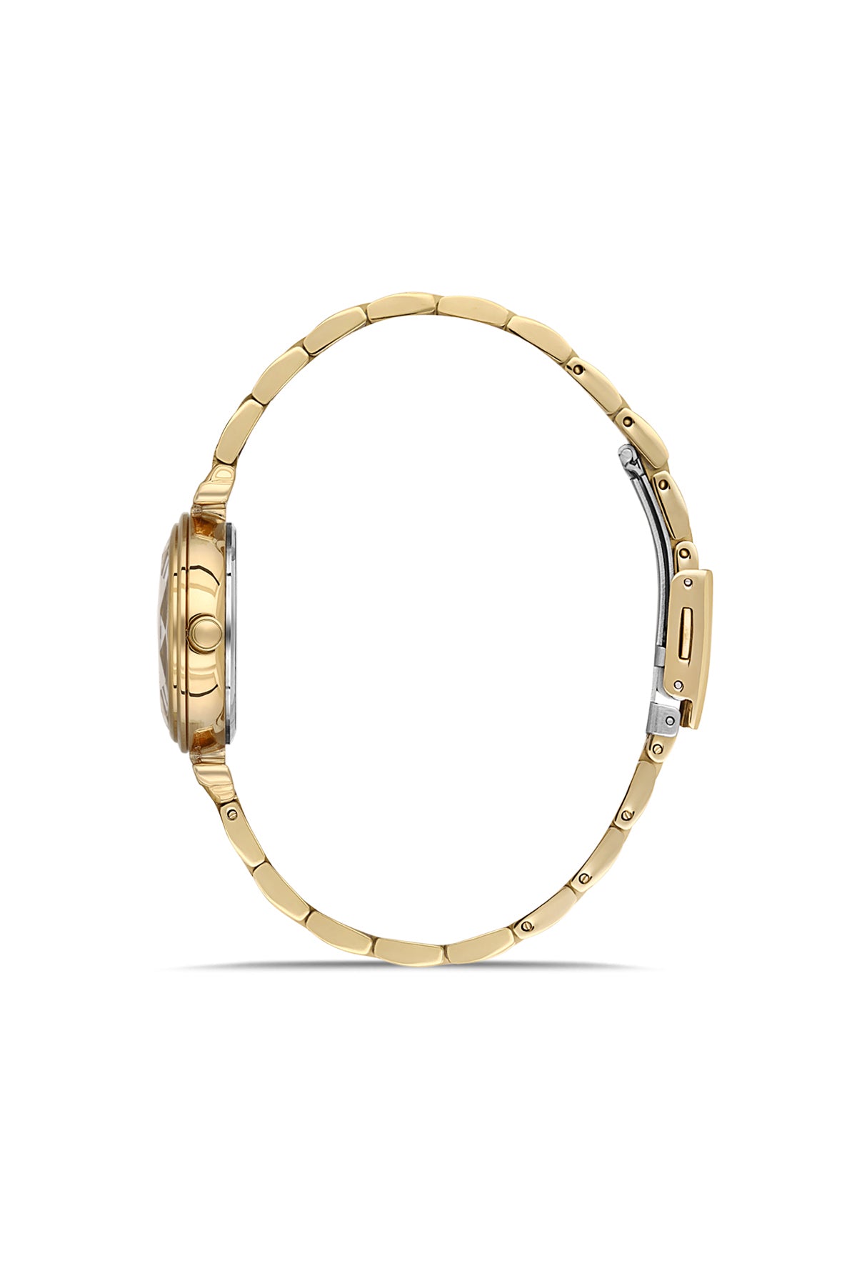 David Guner 9066LA-B10 women's watch with green dial, gold-tone case and stainless steel bracelet – side view