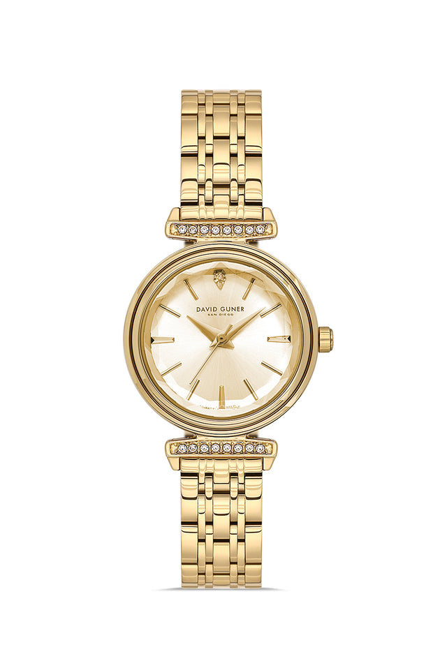 David Guner 9066LA-B4 women's watch with gold dial, gold-tone case and stainless steel bracelet – front view