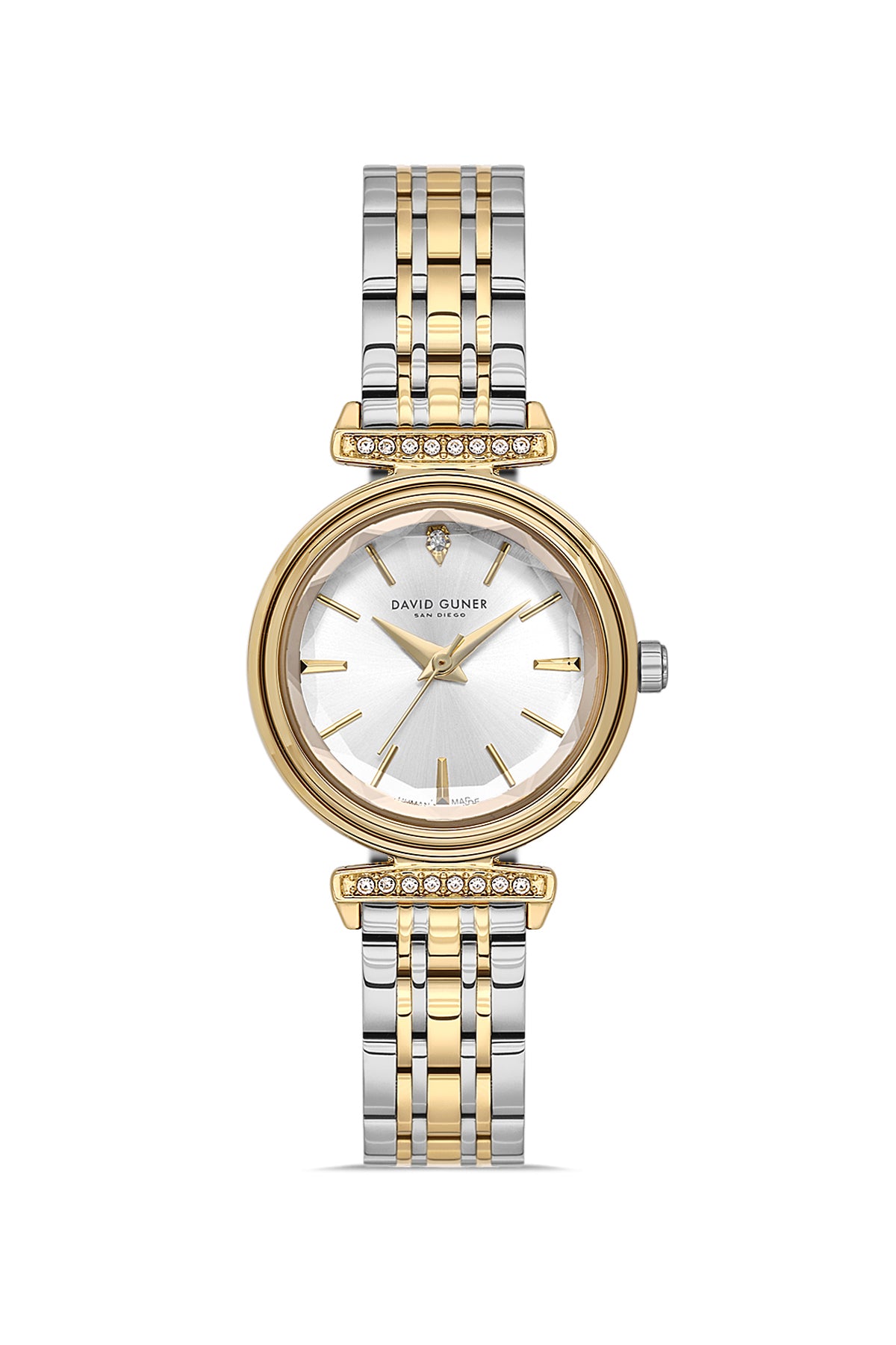 David Guner 9066LA-D1 women's watch with silver dial, two-tone case and stainless steel bracelet – front view