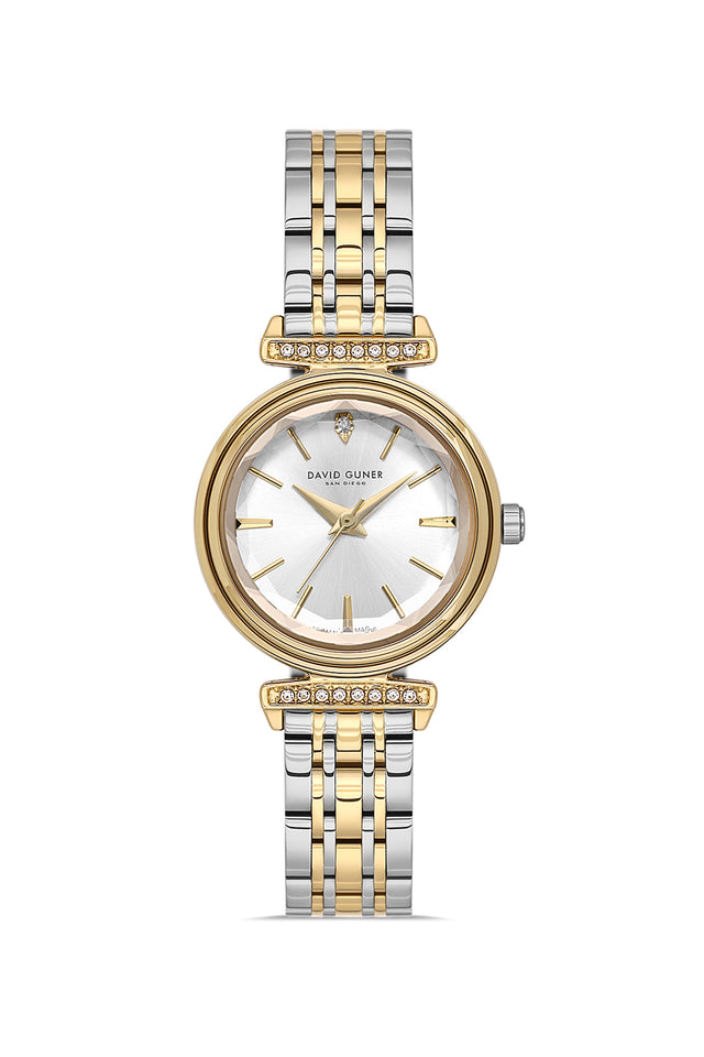 David Guner 9066LA-D1 women's watch with silver dial, two-tone case and stainless steel bracelet – front view