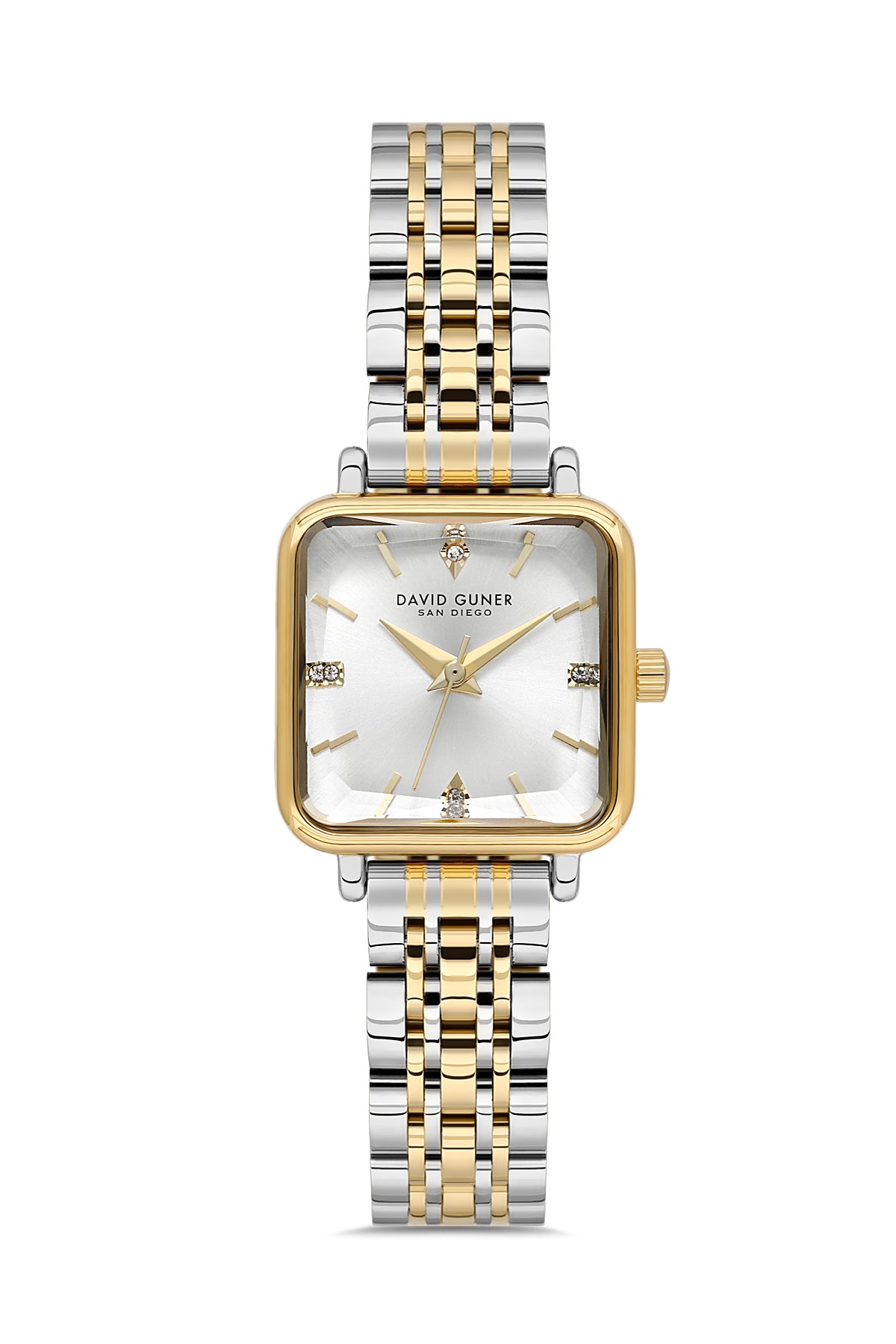 David Guner 9068LA-D1 women's watch with silver dial, two-tone case and stainless steel bracelet – front view