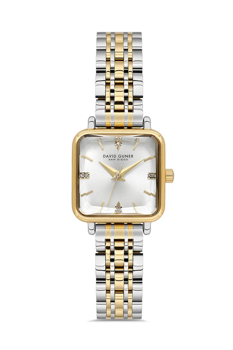 David Guner 9068LA-D1 women's watch with silver dial, two-tone case and stainless steel bracelet – front view