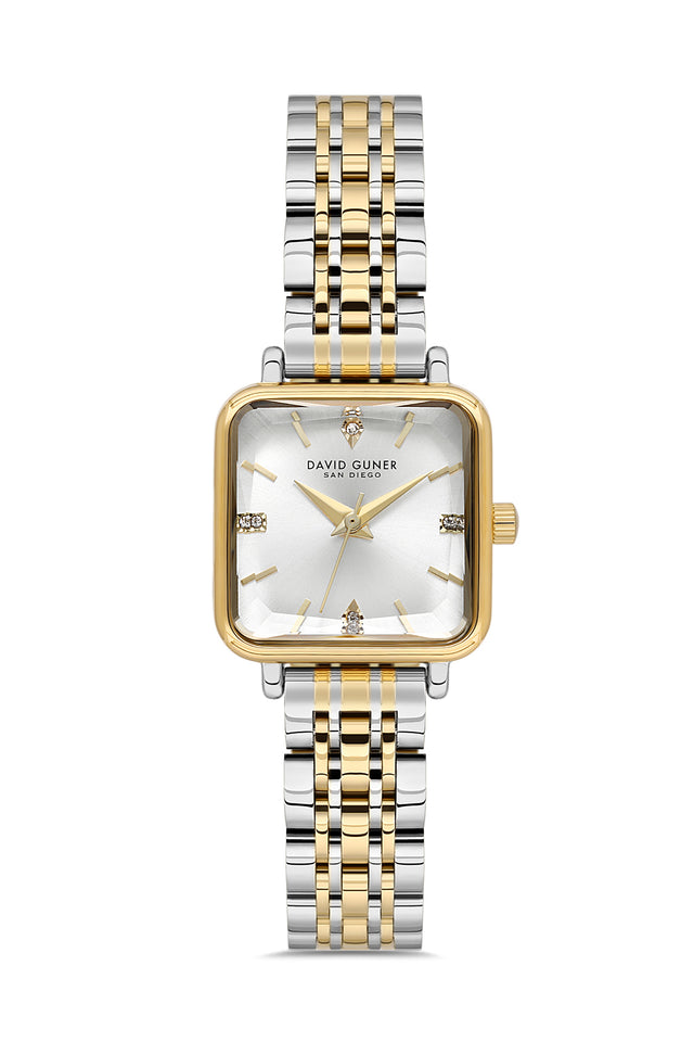 David Guner 9068LA-D1 women's watch with silver dial, two-tone case and stainless steel bracelet – front view