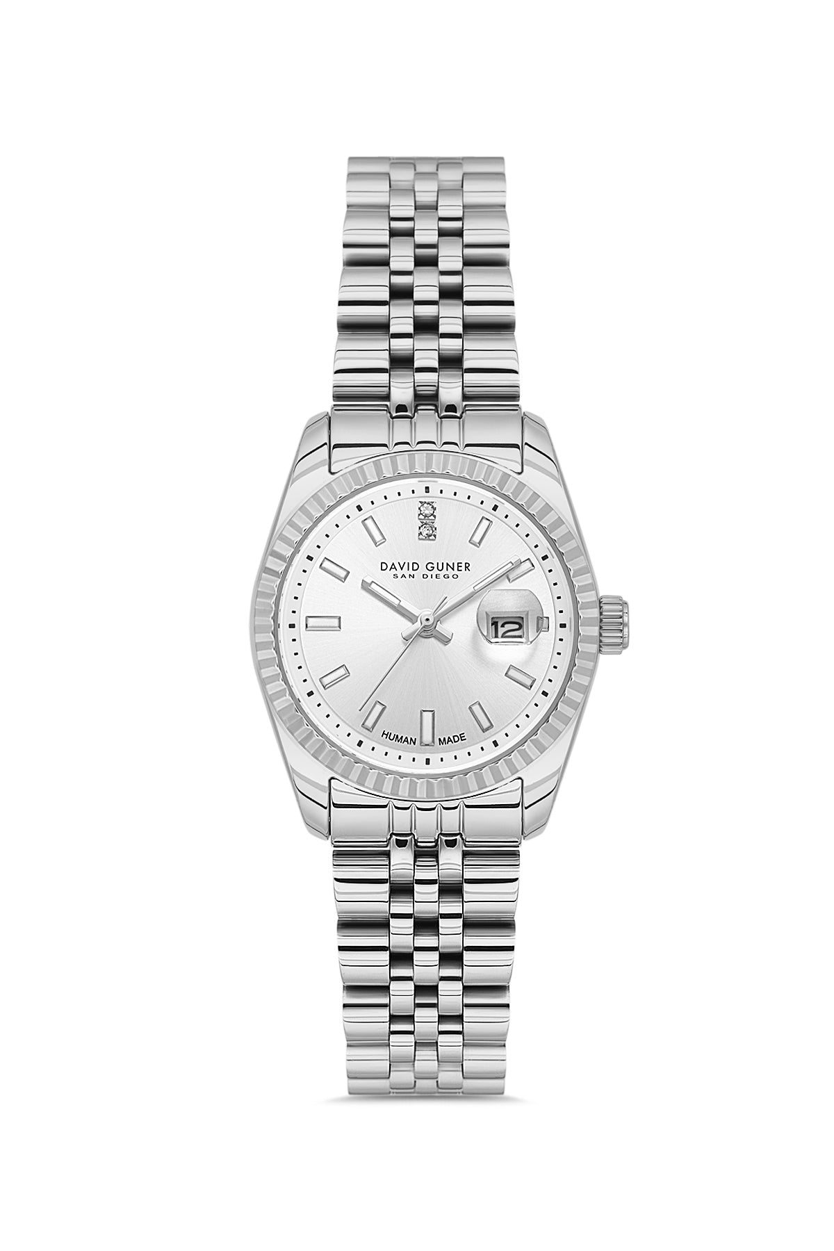 David Guner 9071LA-A1 women's watch with silver dial, silver-tone case and stainless steel bracelet – front view